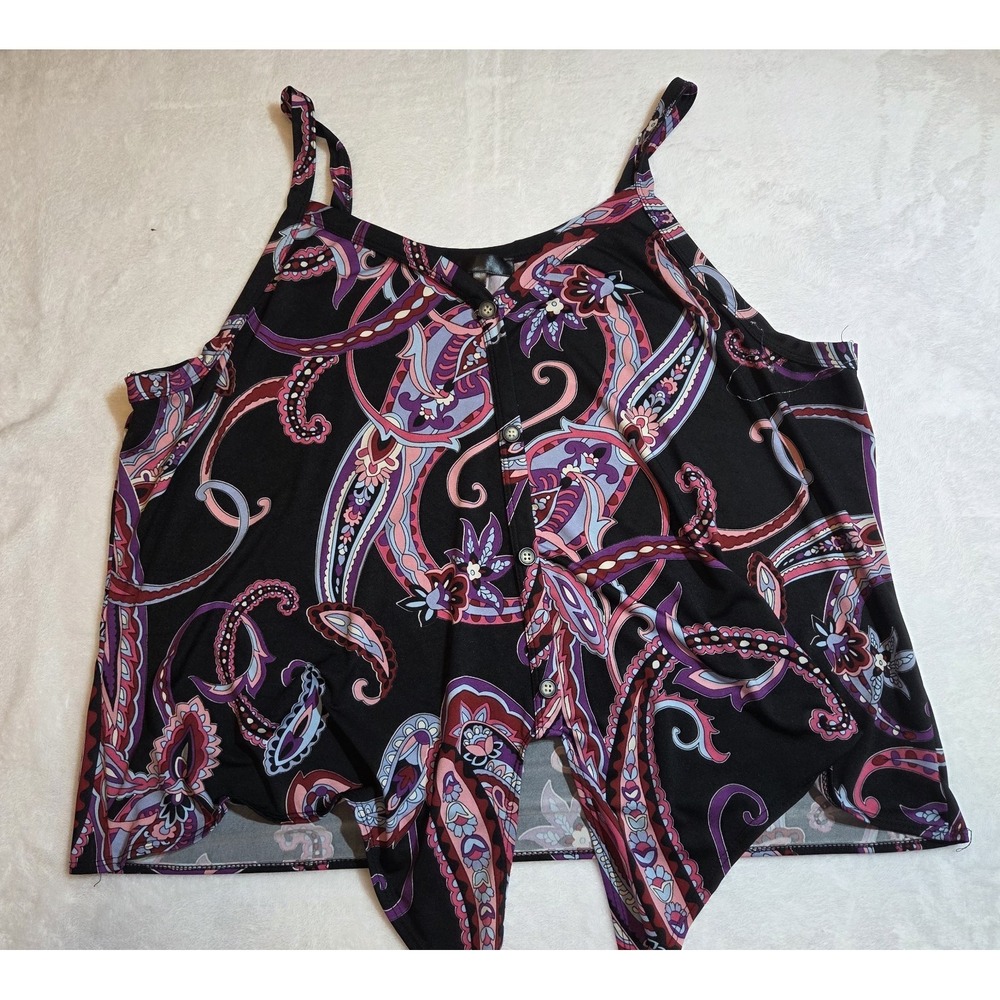 102-Women's 3X Paisley Cold Shoulder Tank Top Black Purp Pink Button Front Plus